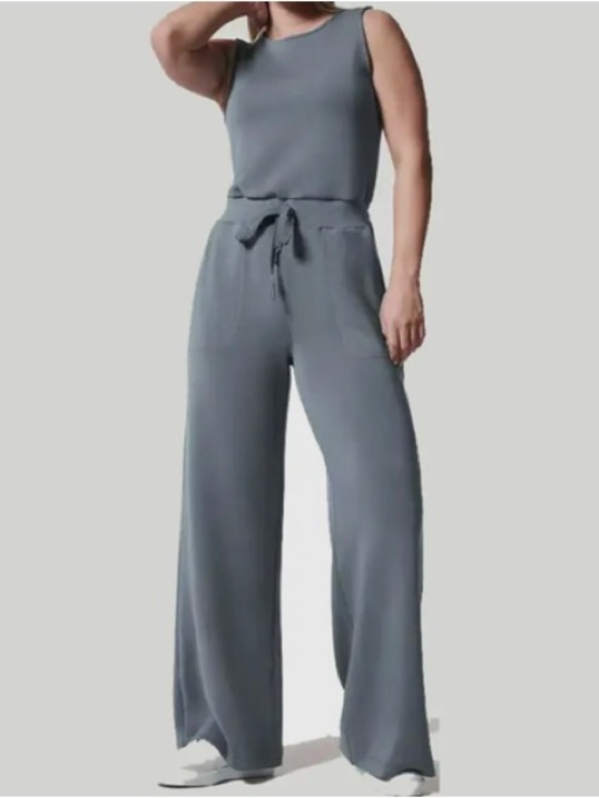 SPANX Pants - SPANX Air Essentials Ribbed, Wide Leg Jumper - Blue/Gray - Size Small